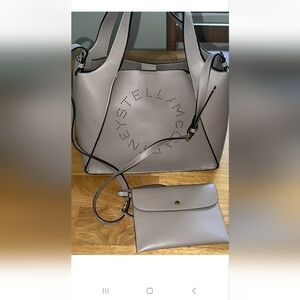 Stella McCartney Taupe Embroidered Beige Faux Leather Hand Bag crossbody Exc